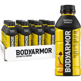 BodyArmor Tropical Punch bottle highlights natural flavors and electrolytes for active hydration