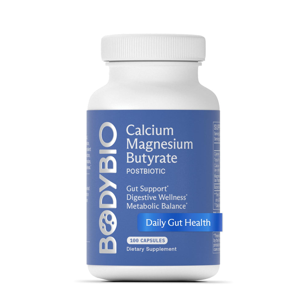BodyBio Butyrate bottle pour showing easy postbiotic support for gut comfort