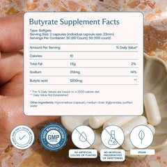 BodyBio Butyrate pour bottle illustrating easy daily intake for GI wellness