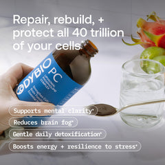 BodyBio PC bottle promotes skin hydration and elasticity from within.