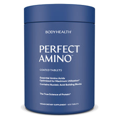 BodyHealth PerfectAmino 600 ct bottle promotes vegan amino acid support for workouts