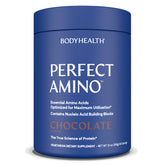 BodyHealth PerfectAmino bottle front label shows vegan amino blend for recovery