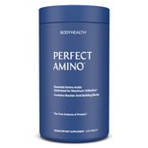 BodyHealth PerfectAmino bottle front view showing the vegan amino acid supplement for recovery and energy.