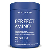 BodyHealth PerfectAmino bottle with vanilla flavor on label, ideal for pre and post workout sessions.