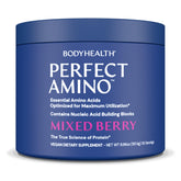 BodyHealth PerfectAmino bottle on a counter for pre- and post-workout support.