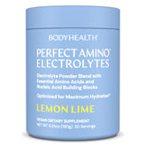 BodyHealth PerfectAmino electrolyte front view with lemon lime flavor supports steady hydration.