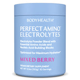 BodyHealth PerfectAmino Electrolytes powder mixed berry being poured for hydration