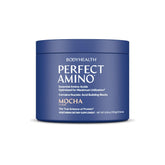 BodyHealth PerfectAmino Mocha powder pour for pre-workout energy and focus.