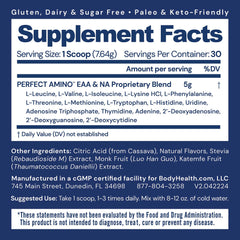 BodyHealth PerfectAmino scoop dispensing powder for quick measuring.