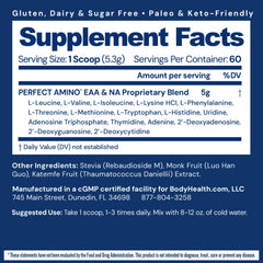 BodyHealth PerfectAmino scoop showing precise dosing for energy and lean muscle support