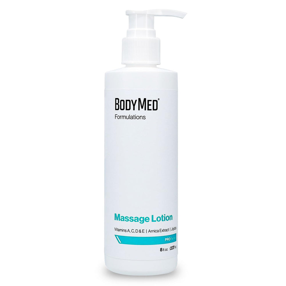 BodyMed Formulations massage lotion bottle in fragrance-free 8oz, ideal for fragrance-free sessions and smooth massage.
