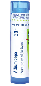 Boiron Allium Cepa 30C pellets in dispensing tube for on-the-go relief