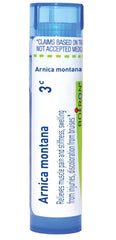 Boiron Arnica Montana 3C pellets in dispensing tube for on-the-go muscle support.