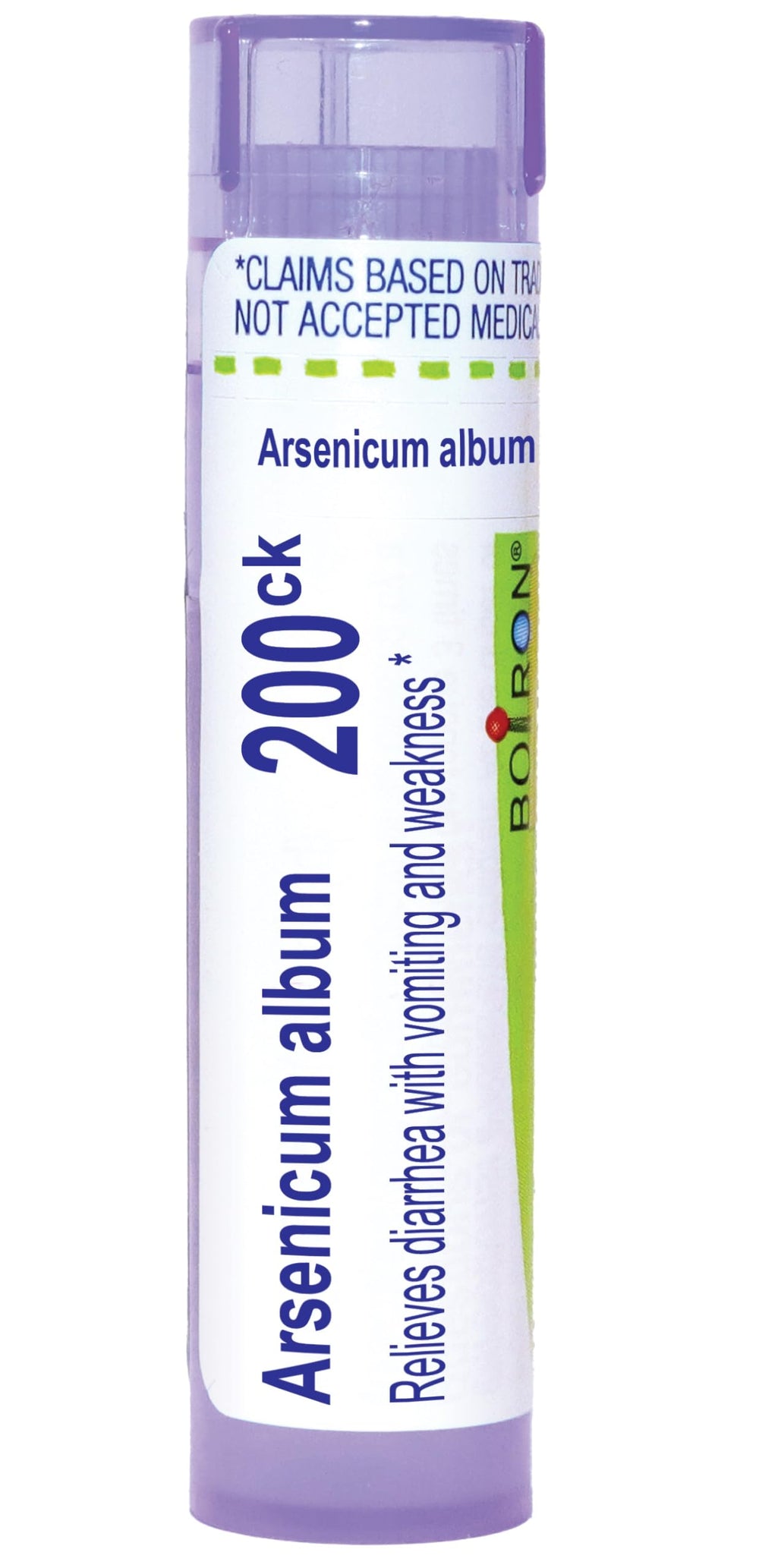 Boiron Arsenicum Album 200Ck bottle of 80 pellets for on-the-go relief.
