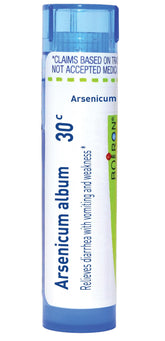 Boiron Arsenicum Album 80 pellets in dispensing tube for easy on-the-go relief.