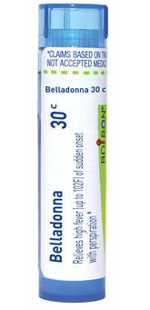 Boiron Belladonna 30C pellets in a tube for on-the-go relief.