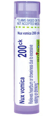 Boiron Nux Vomica pellets in a dispensing tube for on-the-go relief