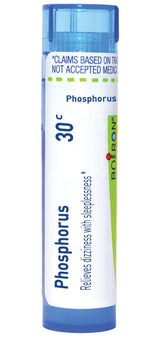 Boiron Phosphorus 30C pellets in a dispensing tube for on-the-go use.