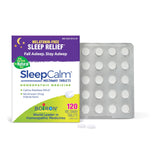 Boiron SleepCalm bottle front highlighting melatonin-free sleep support for restful nights
