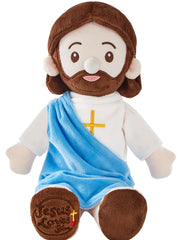 BOKUFLY Jesus Plush Doll blue robe, soft hugable companion for prayer moments.
