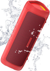 BolaButty Bluetooth speaker red front view, compact design for room-filling sound.