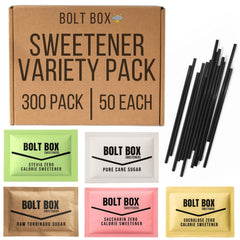 Bolt Box turbinado sugar packets arranged for premium office coffee.