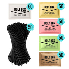Bolt Box green stevia packets offer a natural sweetener option.