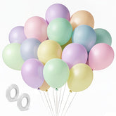 BOMSI Pastel Balloons 12-inch pack for soft rainbow backdrops and festive arches.