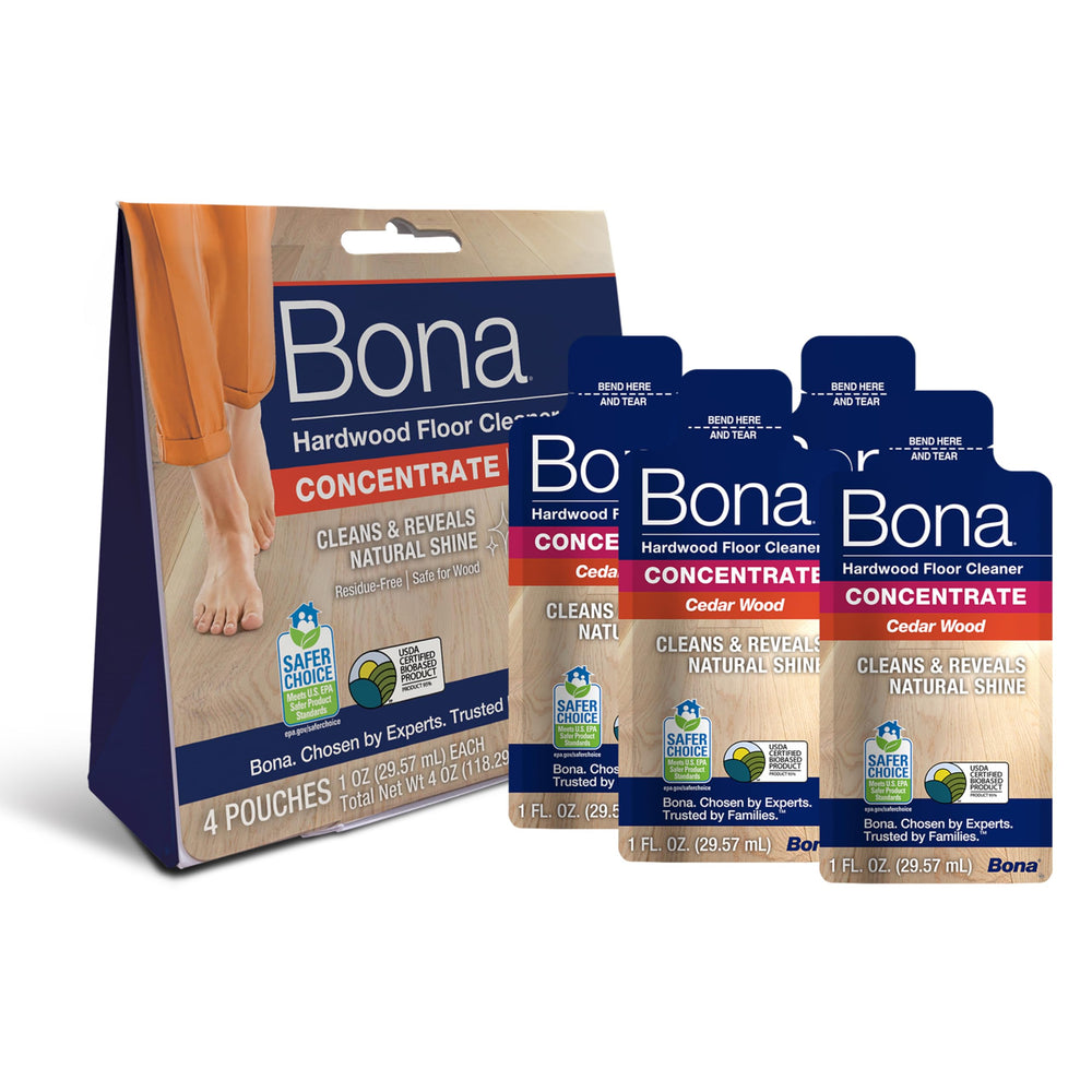 Bona cedar-scent hardwood floor cleaner pouch for fragrant, residue-free cleaning