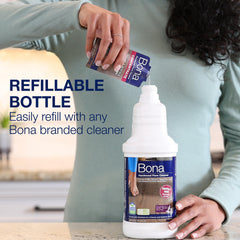 Refillable Bona bottle enables simple refills and less plastic.