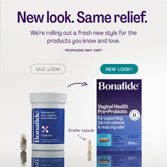 Close-up of Bonafide Clairvee capsules highlighting probiotic formula for vaginal comfort.