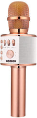 BONAOK Rose Gold wireless karaoke microphone front view shows portable party sound