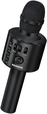 BONAOK wireless karaoke microphone in black with built-in speaker for versatile music playback
