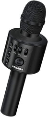 BONAOK wireless karaoke microphone in black with built-in speaker for versatile music playback