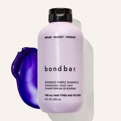 Bondbar Purple Brightening Shampoo back label emphasizes vegan and cruelty-free claims