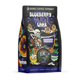 Bones Coffee Blueberry Blast Cake bag shows fresh beans for a vibrant morning aroma.