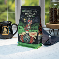 Bones Coffee Highland Grog auto drip setup for quick morning brew.