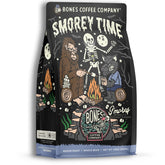 Bones Coffee S'morey Time front packaging showing campfire flavor cues.