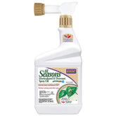 Bonide All Seasons Spray Oil bottle shown for year-round pest and disease protection.