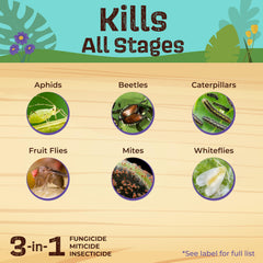Neem Oil targets pest eggs and larvae for comprehensive control on plants.