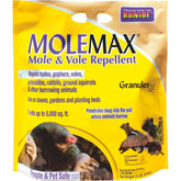 Bonide MOLEMAX granules ready-to-use on lawn to deter moles and voles.