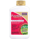 Bonide Pyrethrin garden spray bottle for fast pest control in outdoor beds.