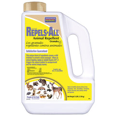 Bonide Repels-All granules deter deer and rabbits from lawns and gardens.