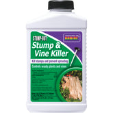 Bonide Stump-Out bottle with brush applicator enables precise outdoor stump treatment near turf