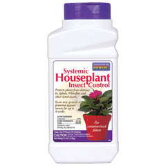 Bonide Systemic Houseplant Insect Control granules on soil for long-lasting protection.
