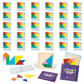 BONNYCO Tangram Puzzle 30-pack with colorful wooden pieces for party favors.