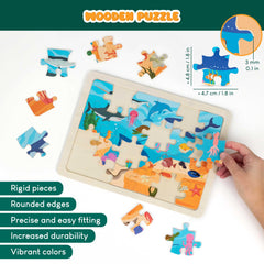 BONNYCO wooden puzzle ocean fauna – bright marine creatures spark curiosity and focus