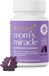 Boobie Bears Lactation Gummies bottle pour; convenient, tasty support for milk supply.