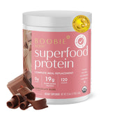 Boobie Body Chocolate Bliss tub close-up showing protein powder for moms