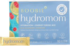 Boobie Hydromom blue raspberry lemonade packets ready for on the go hydration